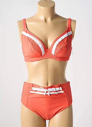 Maillot de bain 2 pièces stretch haut soutien-gorge emboitant orange LIDEA femme