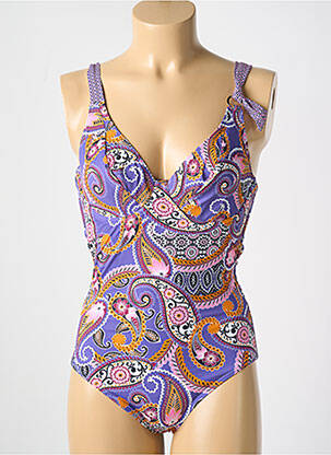 Maillot de bain 1 pièce imprimé fantaisie haut triangles violet CYELL femme
