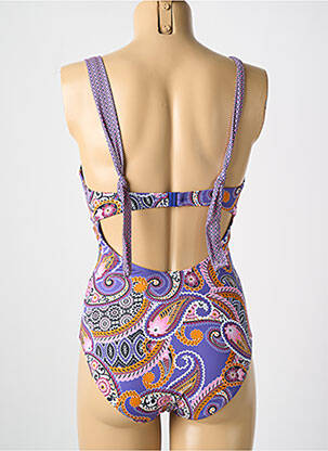 Maillot de bain 1 pièce imprimé fantaisie haut triangles violet CYELL femme