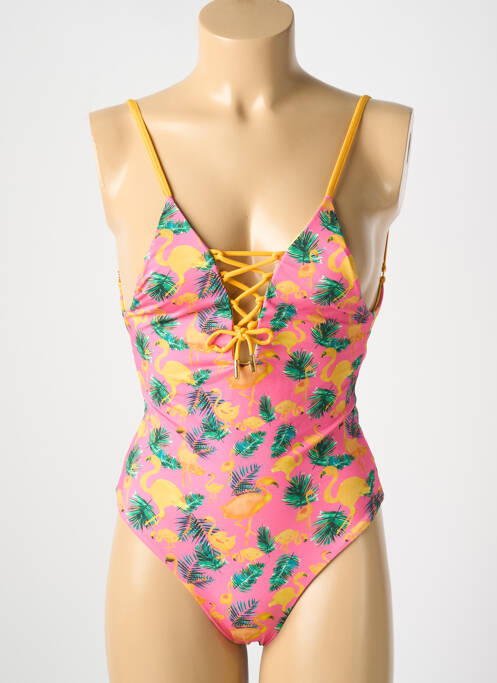Maillot de bain 1 pièce stretch haut triangles rose PALMACEA femme