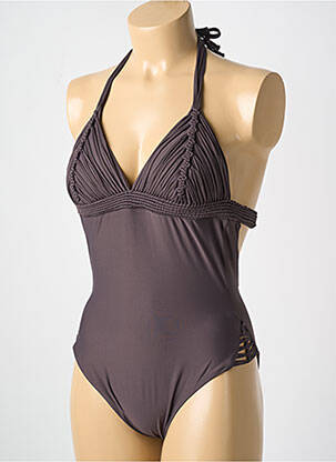 Maillot de bain 1 pièce bretelles élastiquées amovibles haut soutien-gorge moulé marron PILYQ femme
