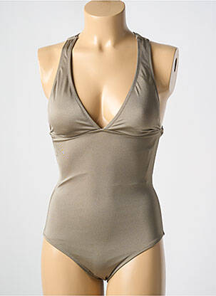 Maillot de bain 1 pièce effet matière satinée haut soutien-gorge avec mousse de rembourrage amovible marron PHAX femme