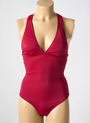 Maillot de bain 1 pièce effet matière satinée haut soutien-gorge avec mousse de rembourrage amovible rouge fonce PHAX femme
