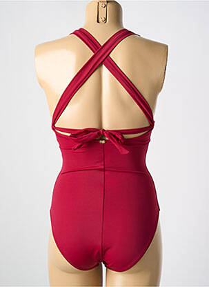 Maillot de bain 1 pièce effet matière satinée haut soutien-gorge avec mousse de rembourrage amovible rouge fonce PHAX femme