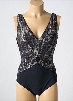 Maillot de bain 1 pièce effet matière satinée haut soutien-gorge avec mousse de rembourrage amovible noir AMORESSA femme