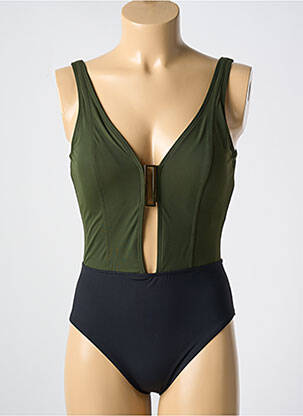 Maillot de bain 1 pièce effet matière satinée haut triangles vert AMORESSA femme