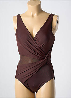 Maillot de bain 1 pièce effet matière satinée haut soutien-gorge moulé marron MIRACLESUIT femme