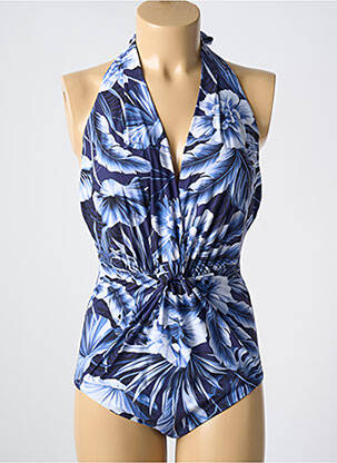 Maillot de bain 1 pièce effet matière satinée haut soutien-gorge emboitant bleu AMORESSA femme
