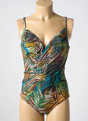 Maillot de bain 1 pièce effet matière satinée haut soutien-gorge emboitant vert AMORESSA femme