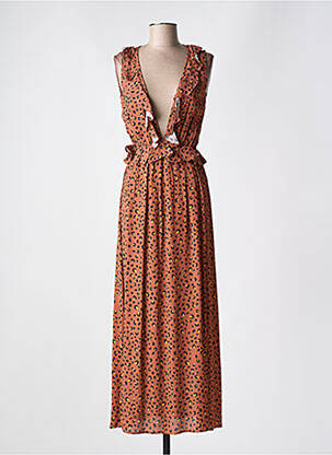 Robe longue tissage crêpe sans manche marron CYELL femme