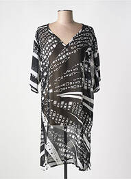 Robe mi-longue imprimé fantaisie manches courtes noir MIRADONNA femme