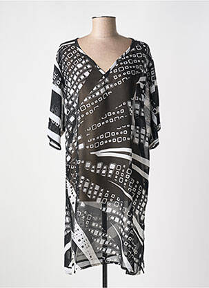 Robe mi-longue imprimé fantaisie manches courtes noir MIRADONNA femme