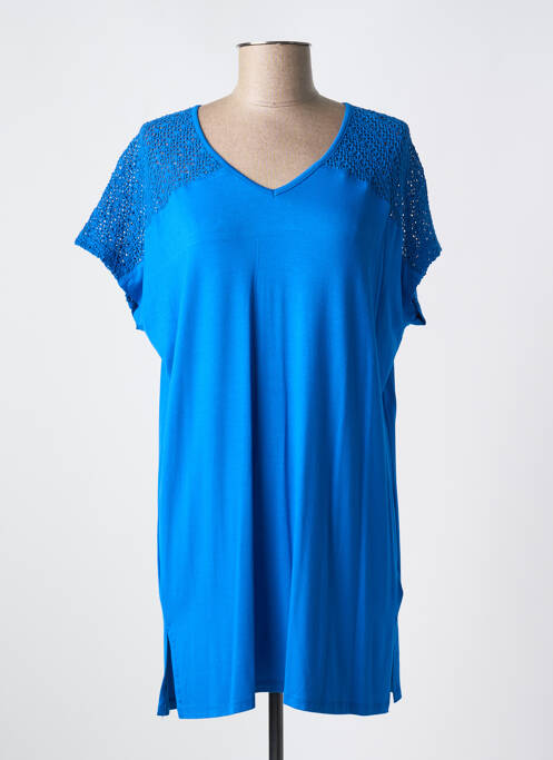 Robe mi-longue manches courtes manches courtes bleu MIRADONNA femme