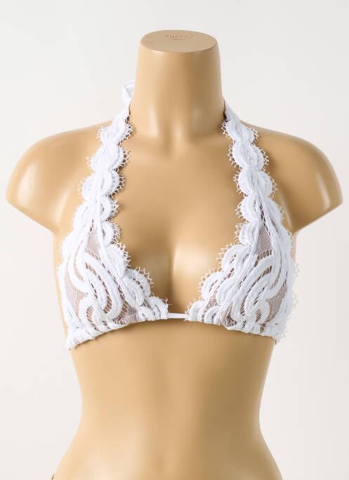 Haut de maillot de bain fermeture liens à nouer haut soutien-gorge avec mousse de rembourrage amovible blanc PILYQ femme