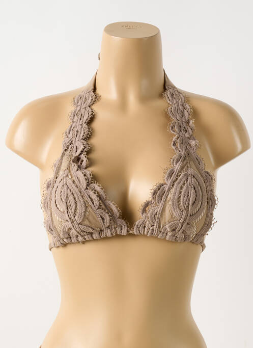 Haut de maillot de bain fermeture liens à nouer haut soutien-gorge avec mousse de rembourrage amovible marron PILYQ femme