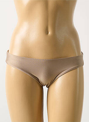Bas de maillot de bain effet matière satinée culotte marron PILYQ femme