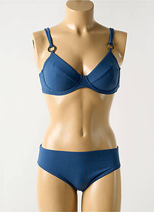 Maillot de bain 2 pièces stretch haut soutien-gorge emboitant bleu MIRADONNA femme