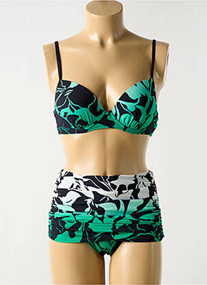 Maillot de bain 2 pièces stretch haut soutien-gorge moulé vert MIRADONNA femme