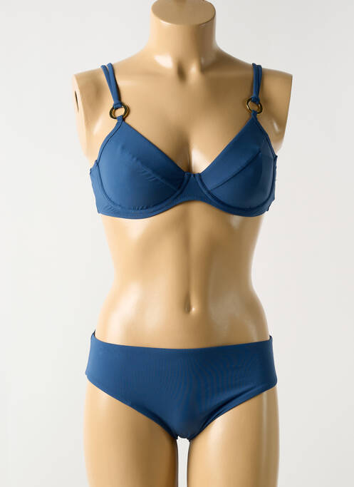 Maillot de bain 2 pièces stretch haut soutien-gorge emboitant bleu MIRADONNA femme