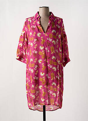 Robe mi-longue coupe fluide manches 3/4 rose CYELL femme