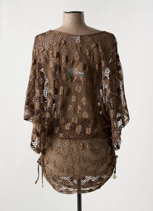 Robe de plage tissage crochet marron LULI FAMA femme
