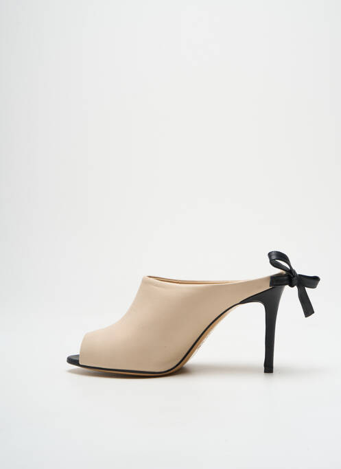 Mules/sabots tissage satiné talon de 7 à 9cm beige GIANCARLO femme
