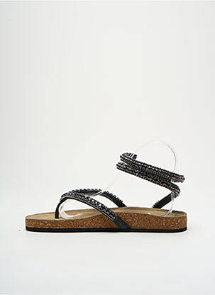 Tongs strass talon plat jusqu'à 3cm noir STRATEGIA femme