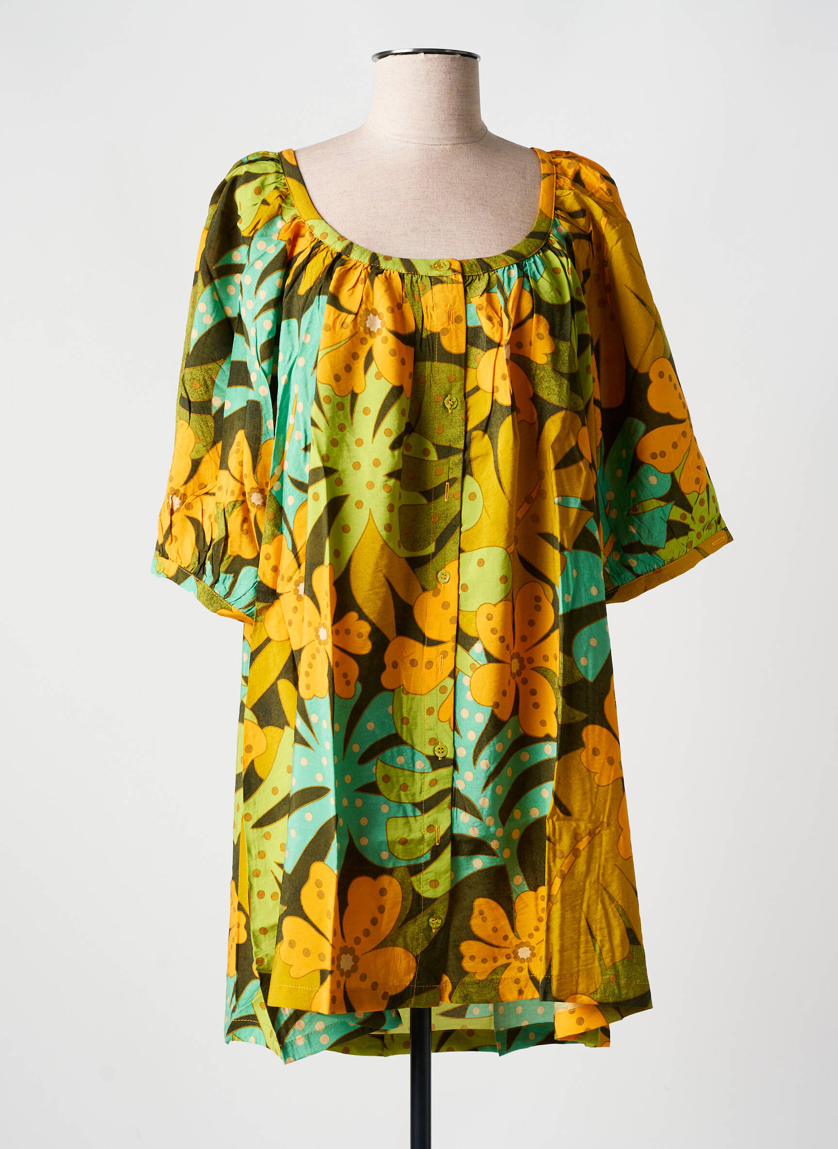 Robe courte coupe fluide manches courtes orange ORFEO femme