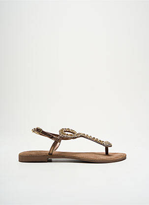 Tongs strass talon plat jusqu'à 3cm marron SANTAFE femme