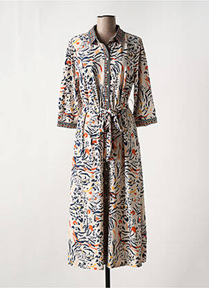 Robe longue imprimé fantaisie manches 3/4 bleu K-DESIGN femme