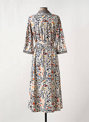 Robe longue imprimé fantaisie manches 3/4 bleu K-DESIGN femme