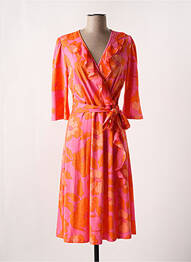 Robe mi-longue imprimé fleurs manches longues orange K-DESIGN femme