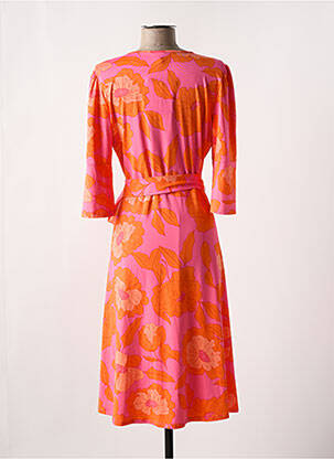 Robe mi-longue imprimé fleurs manches longues orange K-DESIGN femme