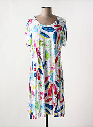 Robe mi-longue imprimé fleurs manches courtes blanc DOLCEZZA femme