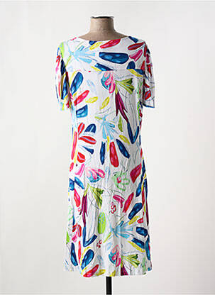 Robe mi-longue imprimé fleurs manches courtes blanc DOLCEZZA femme