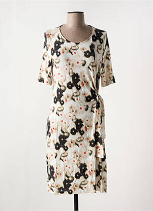Robe mi-longue imprimé fantaisie manches courtes noir FRANK WALDER femme