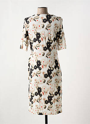 Robe mi-longue imprimé fantaisie manches courtes noir FRANK WALDER femme