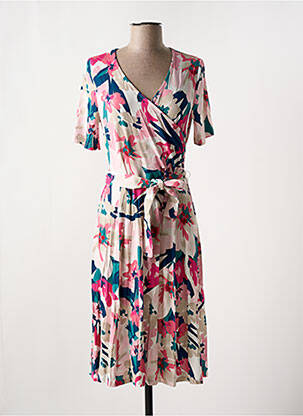 Robe mi-longue imprimé fantaisie manches courtes rose FRANK WALDER femme