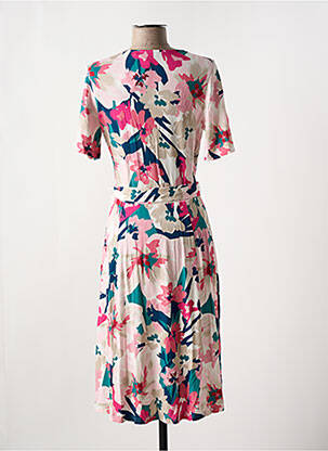 Robe mi-longue imprimé fantaisie manches courtes rose FRANK WALDER femme