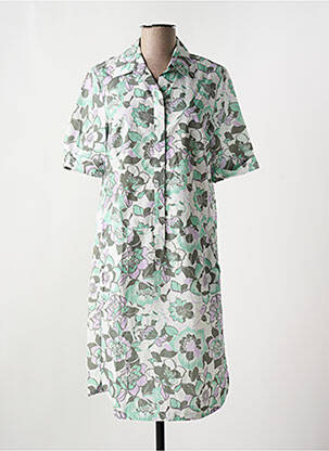 Robe mi-longue imprimé fleurs manches courtes vert FRANK WALDER femme