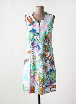 Robe mi-longue imprimé fantaisie sans manche blanc DOLCEZZA femme