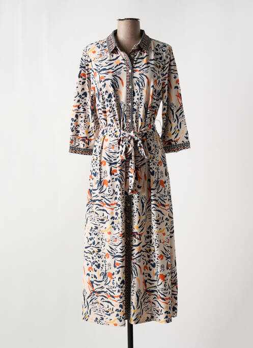 Robe longue imprimé fantaisie manches 3/4 bleu K-DESIGN femme