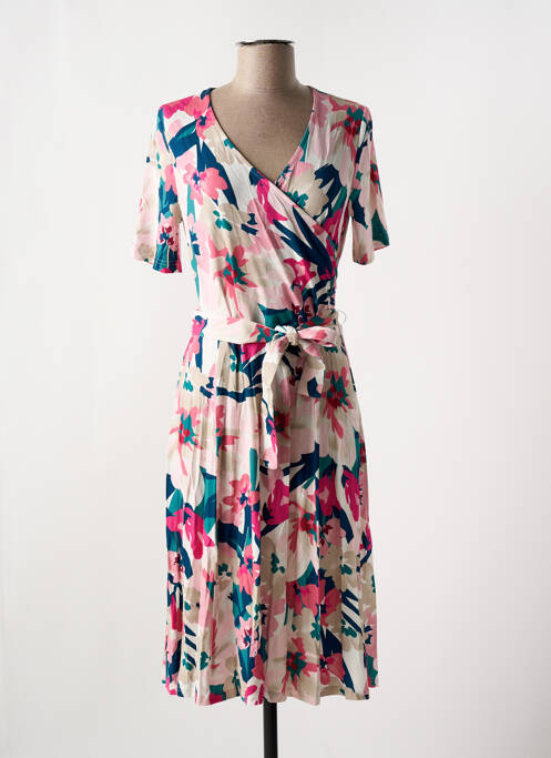 Robe mi-longue imprimé fantaisie manches courtes rose FRANK WALDER femme