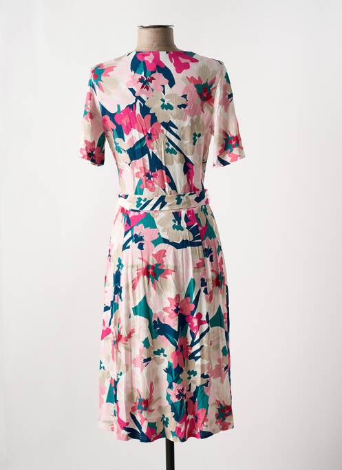 Robe mi-longue imprimé fantaisie manches courtes rose FRANK WALDER femme