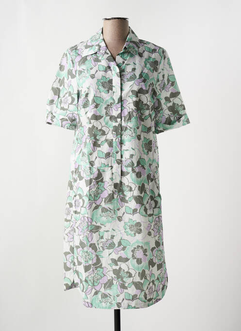 Robe mi-longue imprimé fleurs manches courtes vert FRANK WALDER femme