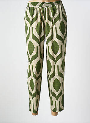 Pantalon droit tissage popeline taille haute vert HOD femme