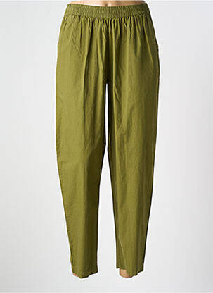 Pantalon droit tissage popeline taille haute vert HOD femme