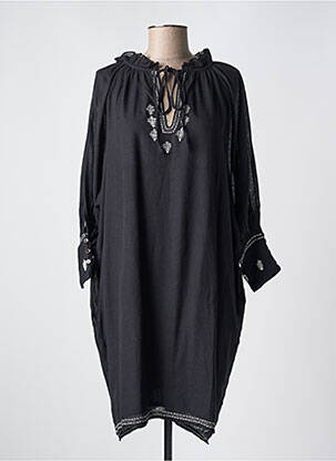 Robe mi-longue coupe fluide manches longues noir MARLO femme