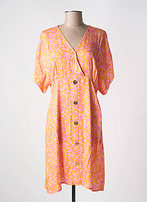 Robe mi-longue imprimé fantaisie manches courtes orange EVA KAYAN femme