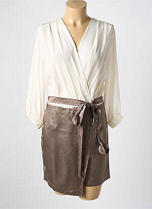 Combishort coupe fluide manches longues beige SANFASON femme
